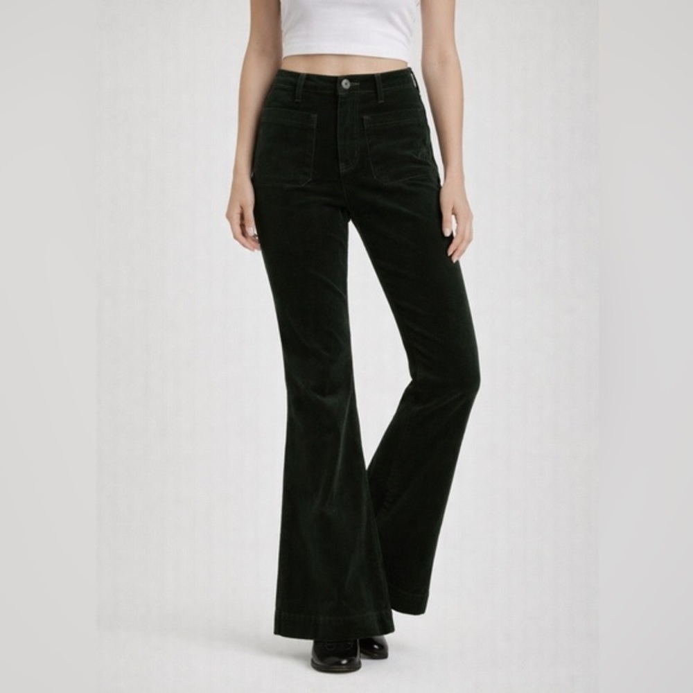 a loves a Corduroy Flare Pants Women’s size 0 Green High Rise Stretch‎ Retro